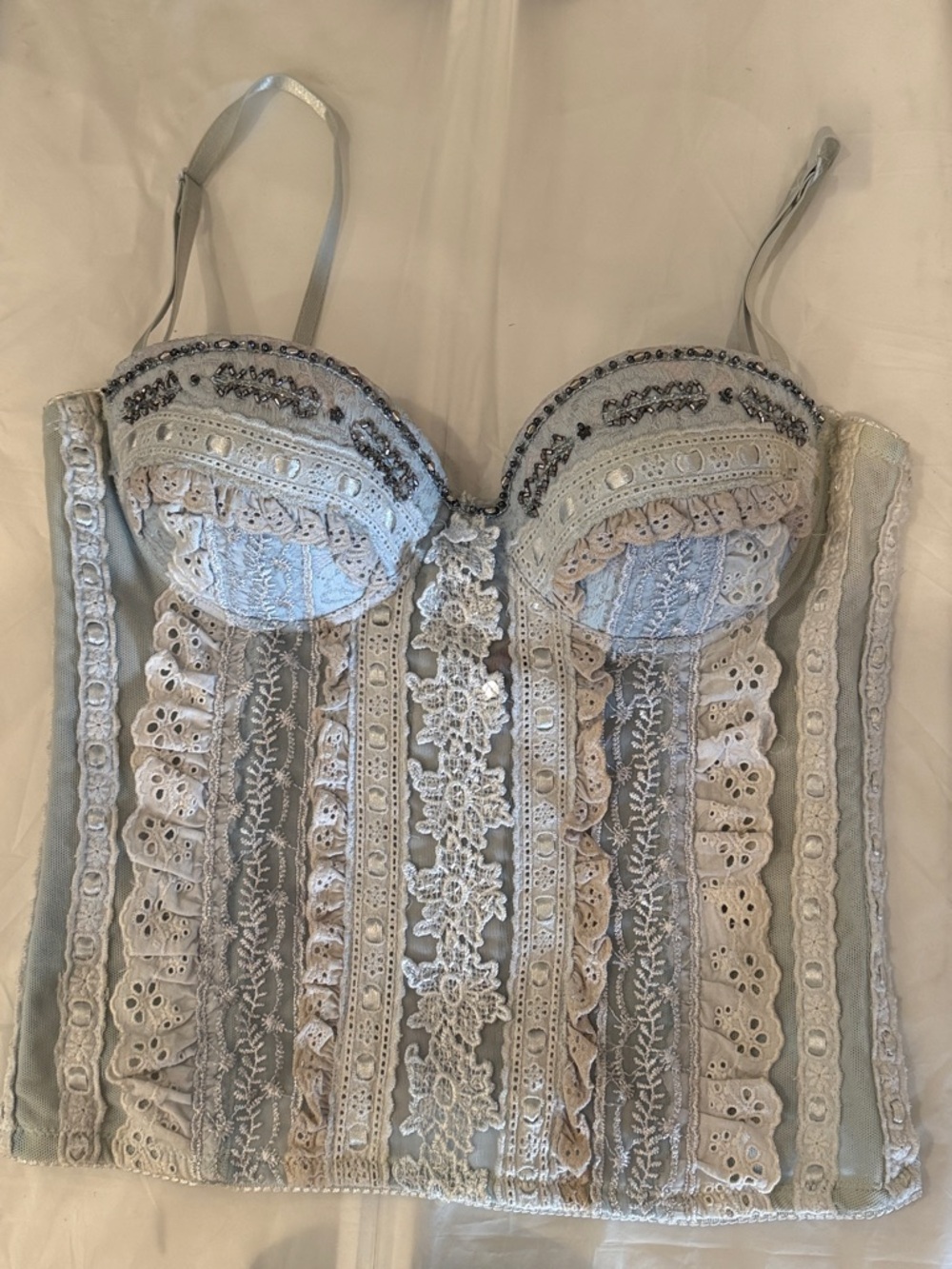 Lace-Trim Corset Bustier Top - Light Blue